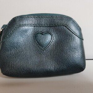 Vintage Brighton Dark Teal Coin Purse/Mini Lipstick Case, Pebble Leather